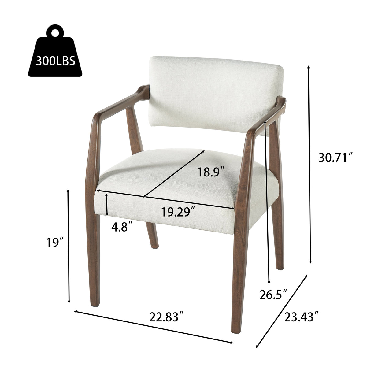 Mid-Century Rubber Wood Upholstered Dining Armchair Set of 2 - Beige, photo 5 of 10