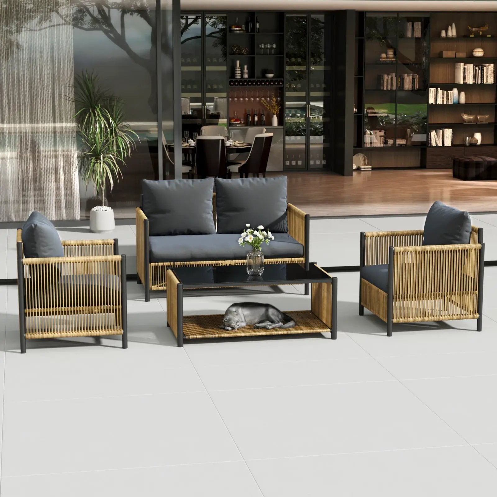 Patio 6-Piece Brown PE Wicker Sofa Set with Grey Cushions by HouseOfZazla