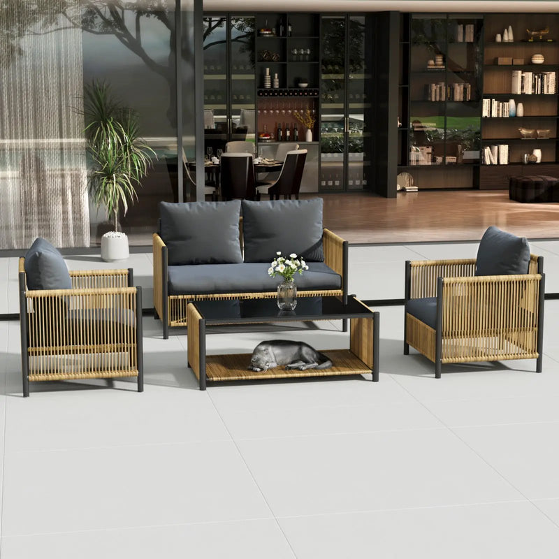 Patio 6-Piece Brown PE Wicker Sofa Set with Grey Cushions by HouseOfZazla