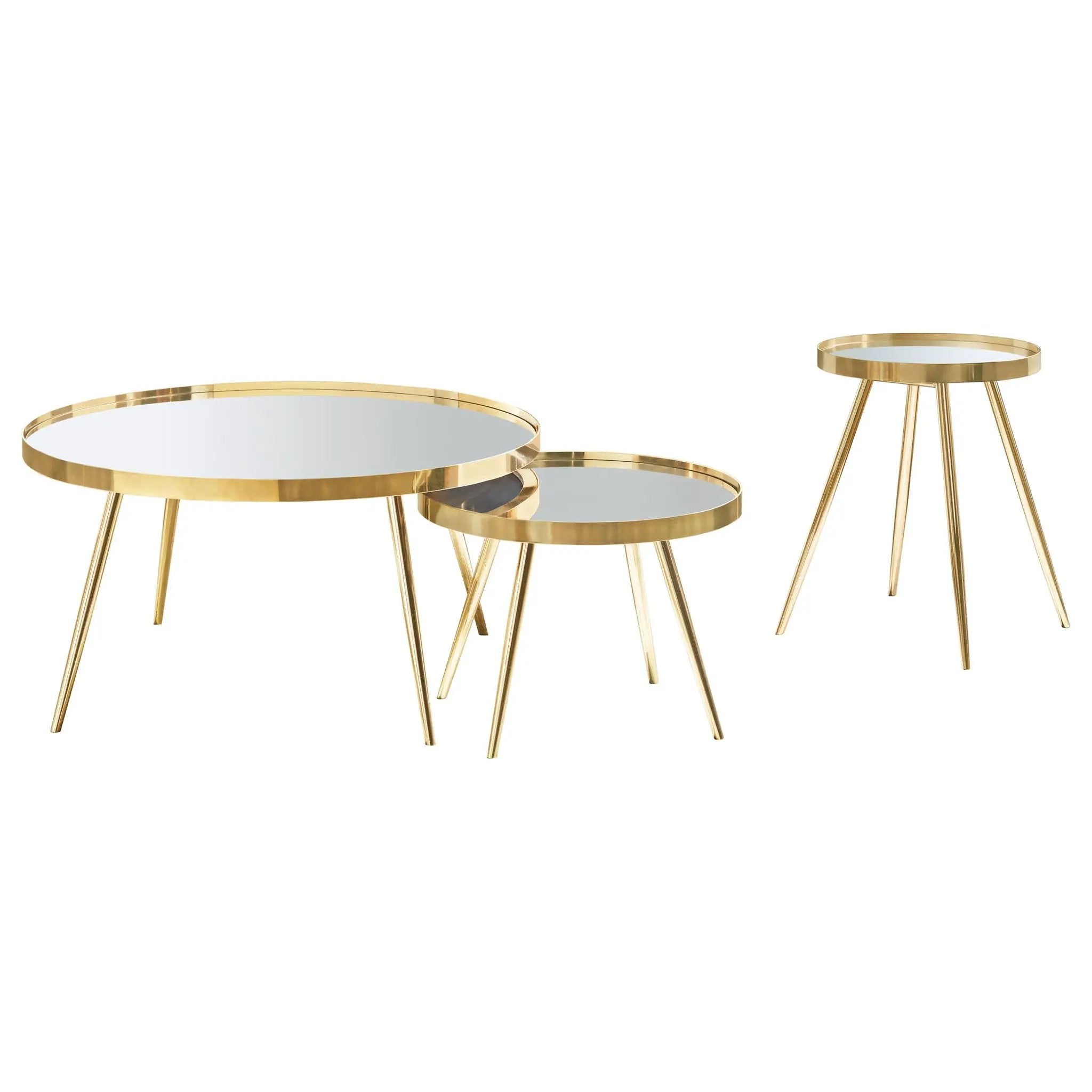 Kaelyn 3-piece Round Coffee and End Table Set Gold by Unique Piece Furniture