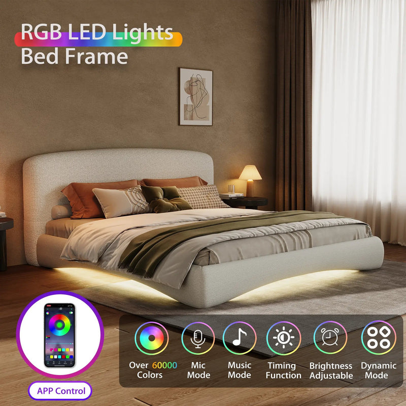 Curved Upholstered Bed with Smart Ambient Lighting by HouseOfZazla