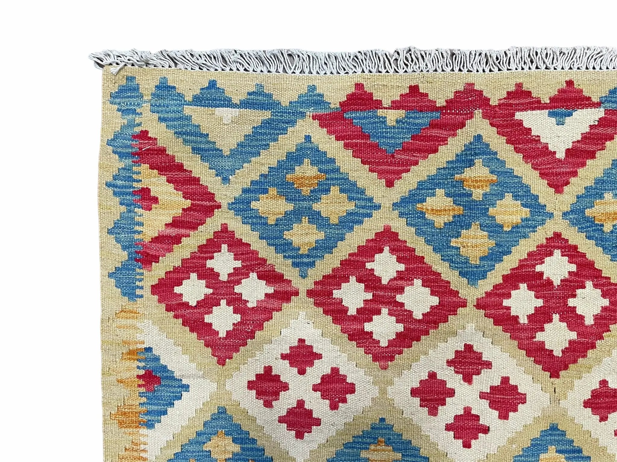 3x5 Kilim Rug Multicolor Tribal Kilim Rug 3 x 5 Tan Light Blue Red Beige New Turkish Anatolian Wool Kilim Flatweave Rug by Jewel Rugs