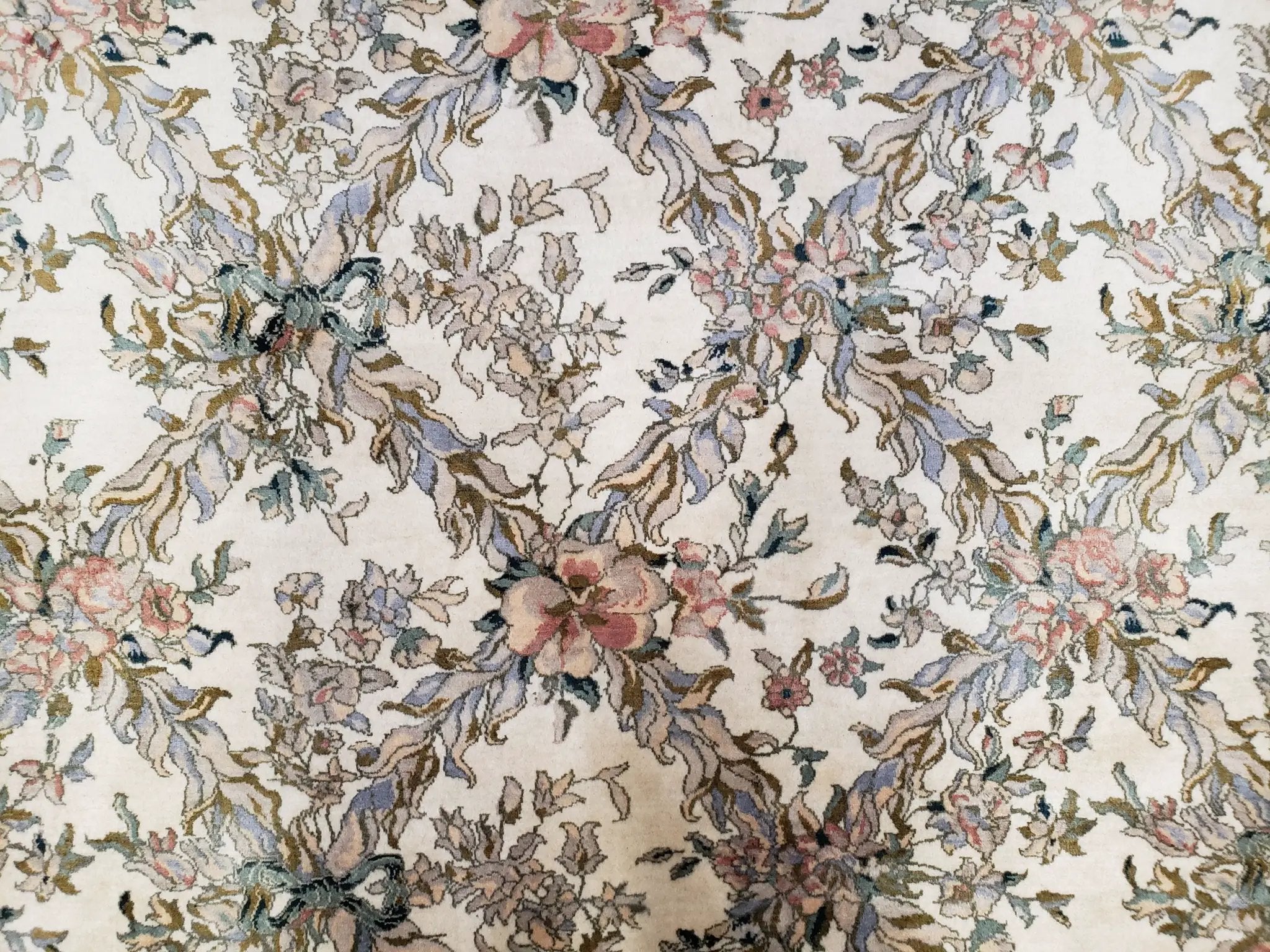 Pak Persian Floral Rug 11 x 12.6, Ivory, Very Fine, Hand Knotted by Jewel Rugs