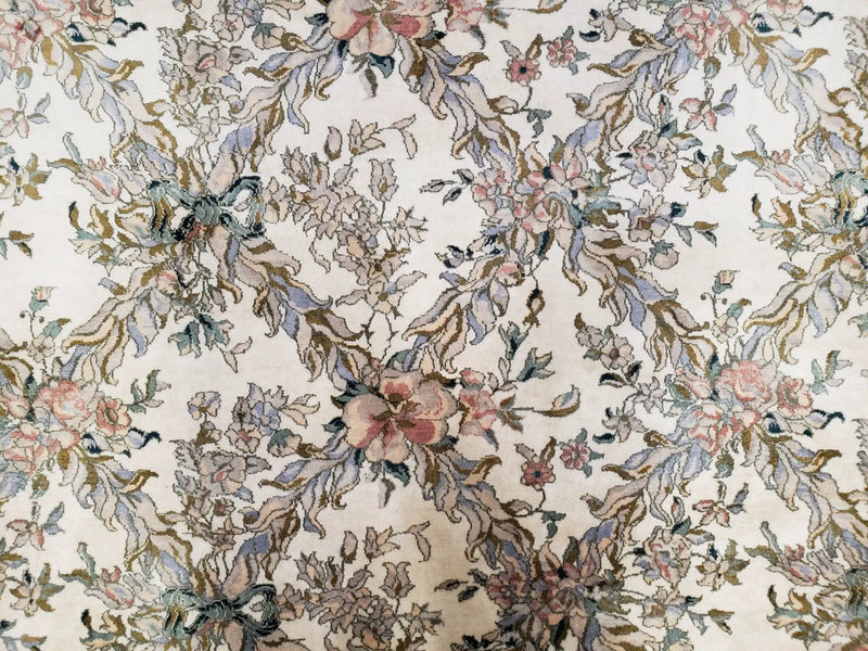 Pak Persian Floral Rug 11 x 12.6, Ivory, Very Fine, Hand Knotted by Jewel Rugs