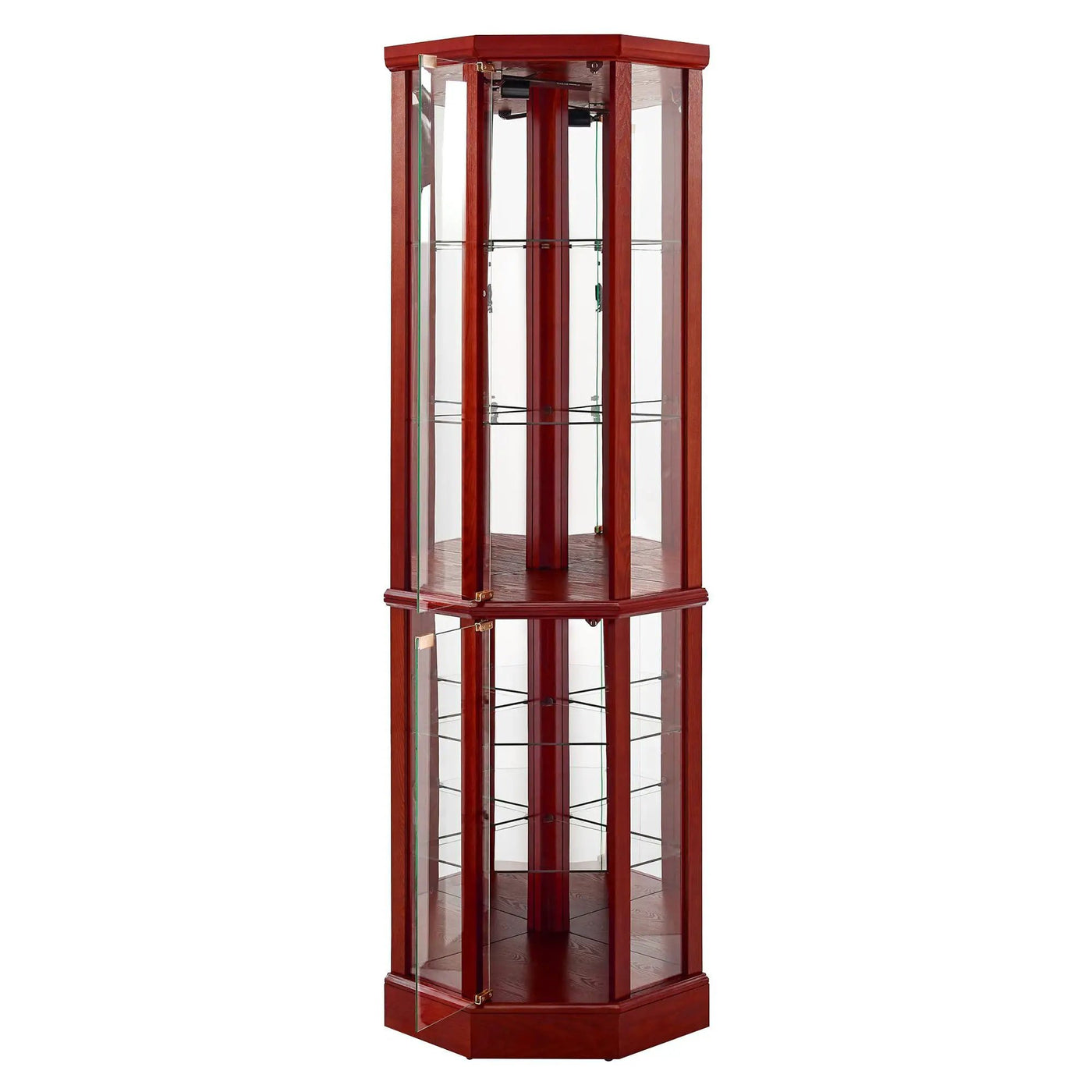 6 Shelf Lighted Corner Curio Cabinet With Adjustable Tempered Glass Shelves And Mirror Back (E26 Light Bulb Not Included) by Unique Piece Furniture