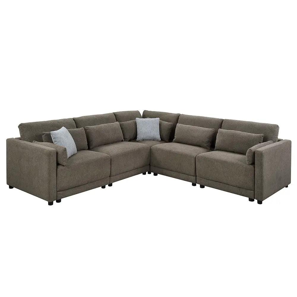 Rylie - Modular Wedge With 3 Pillows - Brown Linen by Unique Piece Furniture