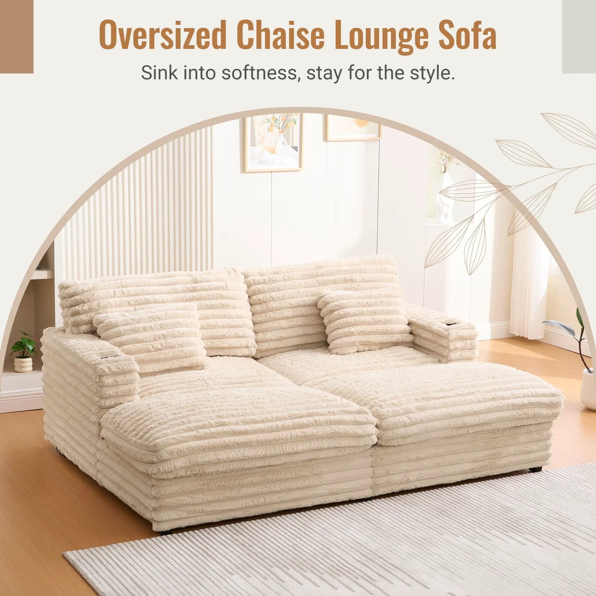 Oversized Double Chaise Lounge Sofa Bed With USB Ports And Cup Holders by Unique Piece Furniture
