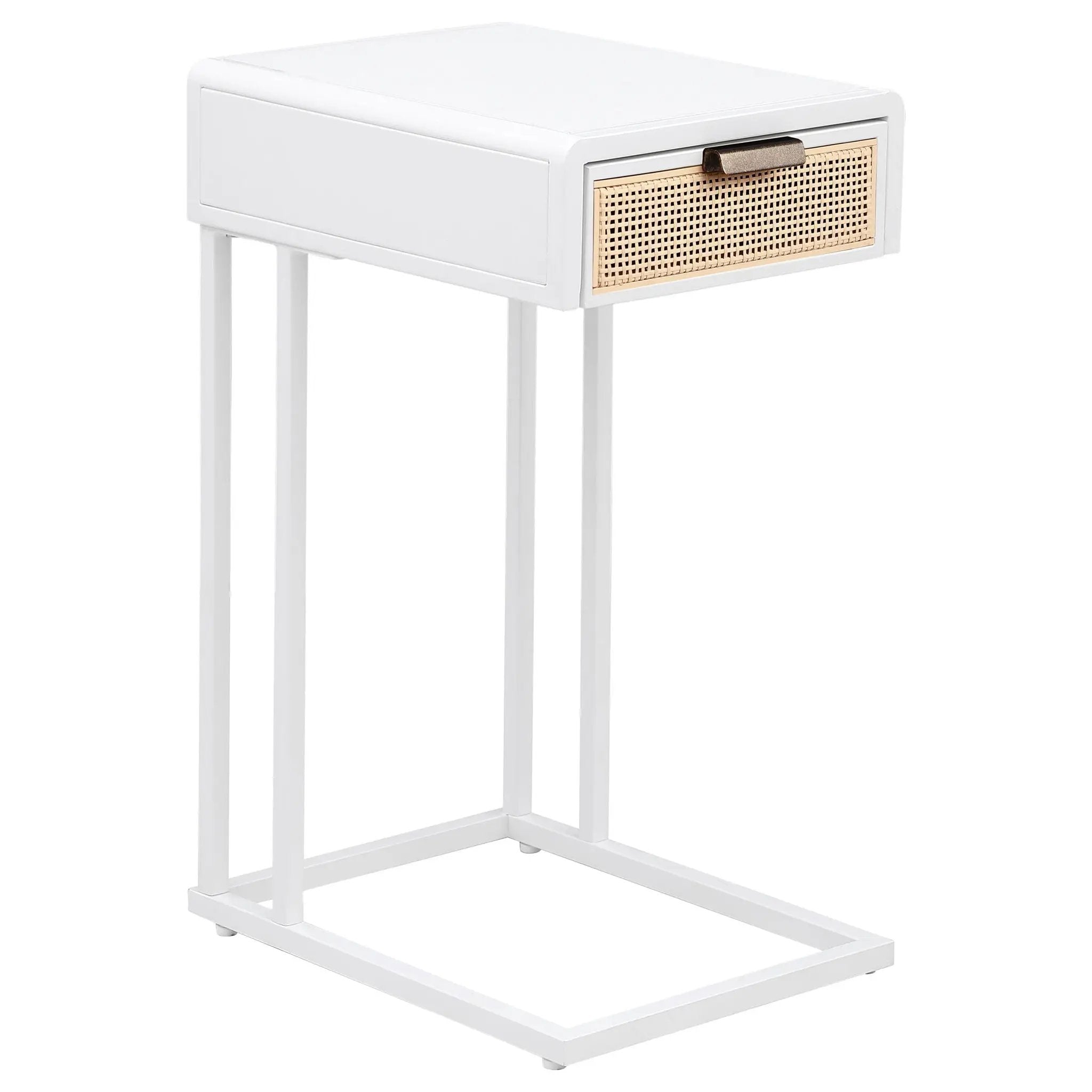 Amherst 1-drawer Radio Weave Cane Metal Side Table White by Unique Piece Furniture