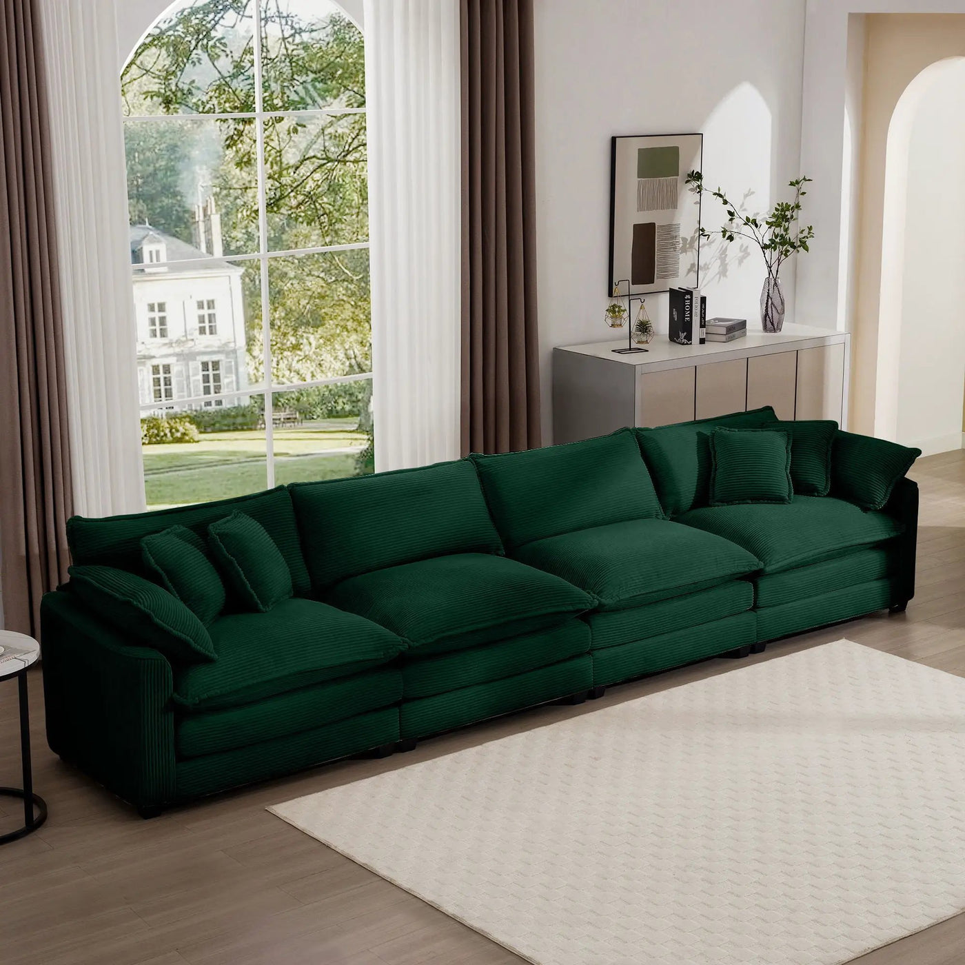 Modern Upholstered 4 Seater Fabric Sofa With Arm And Throw Pillows by Unique Piece Furniture