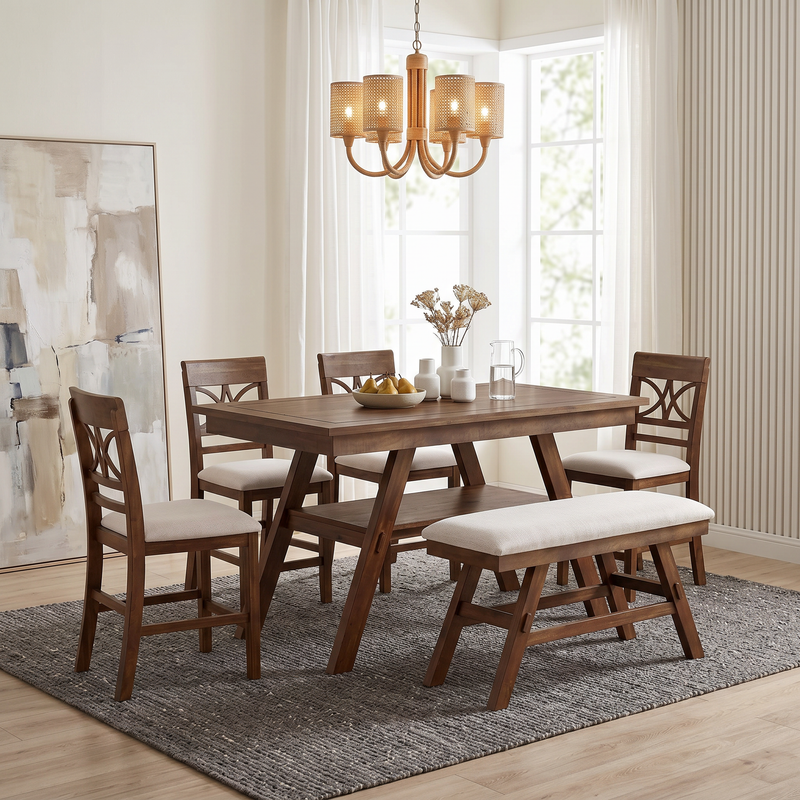Topmax 6-Piece Wood Counter Height Dining Table Set with Storage Shelf by HouseOfZazla