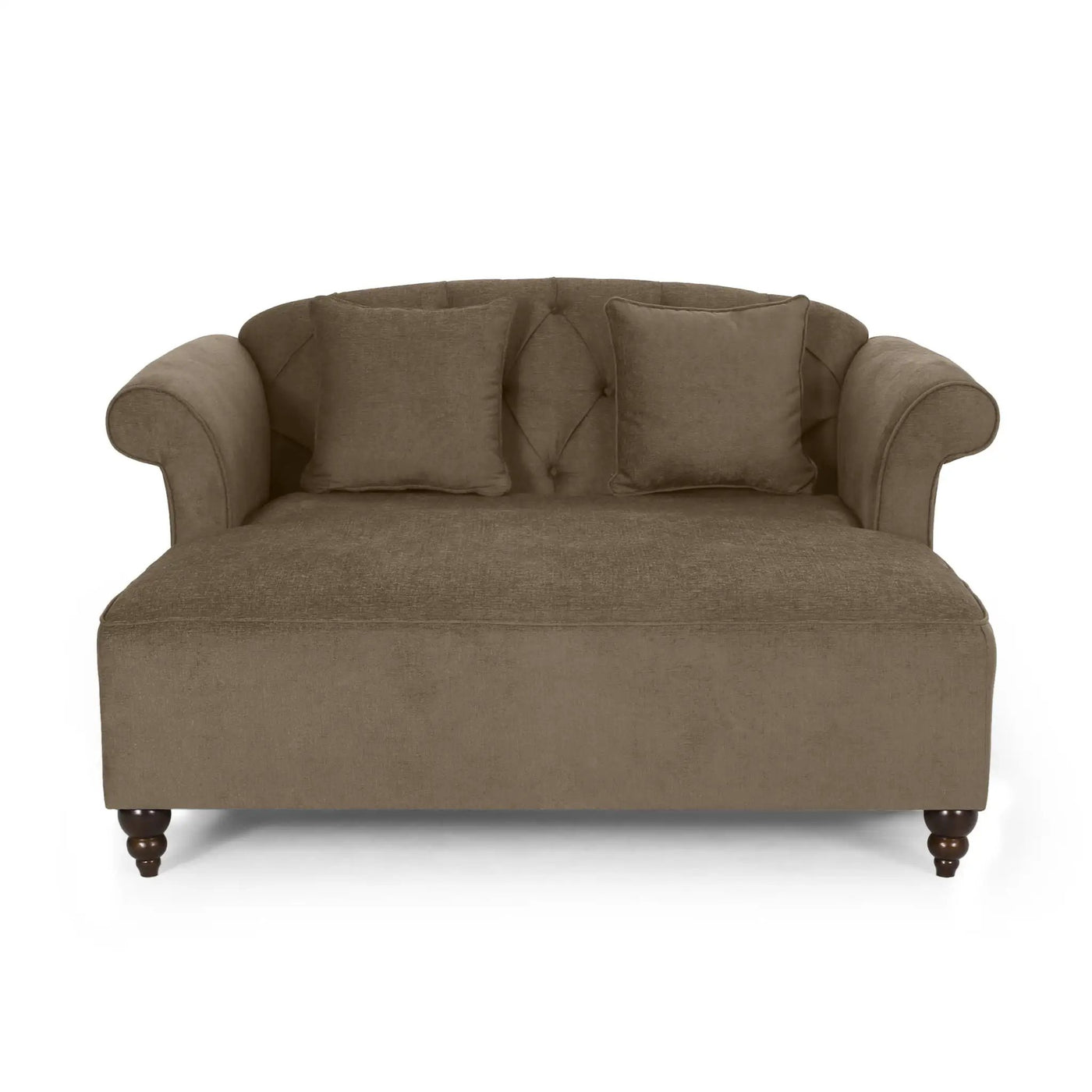 Upholstered Chaise Lounge With Scroll Arms, Turned Legs And 2 Pillows by HouseOfZazla