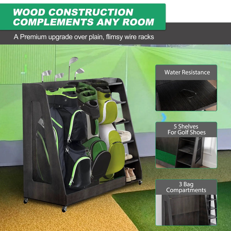 Gray Wooden Golf Bag Storage Rack with 3 Drawers by HouseOfZazla