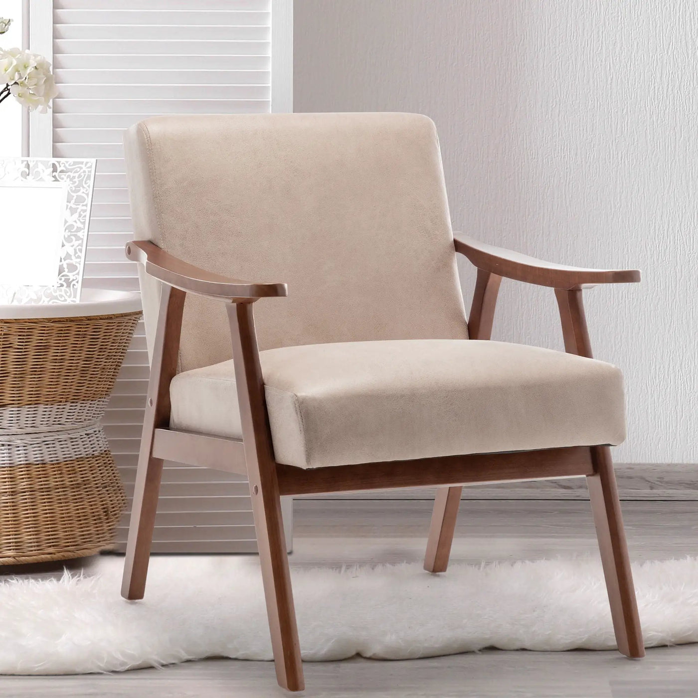 Mid Century Modern Accent Chair With Solid Wood Frame And Extra Thick Backrest by HouseOfZazla