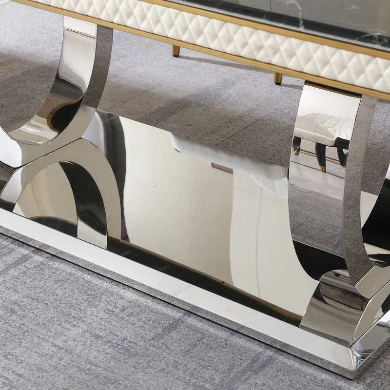 Luxury Modern Dining Table With Faux Marble Top And Dual Circle Base - Black by HouseOfZazla
