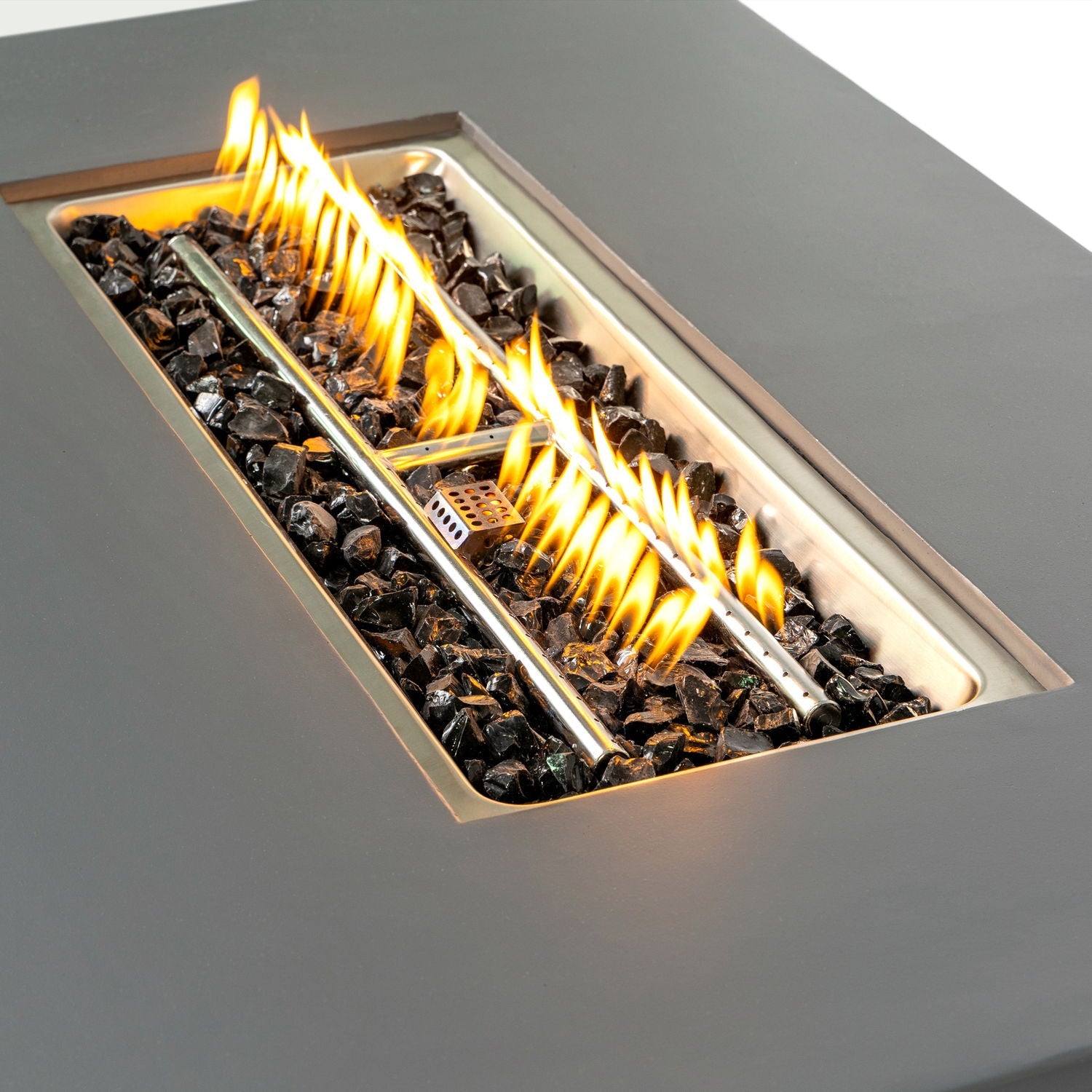 Volon - Rectangular Fire Pit Table, Propane Powered, 50,000 BTU - Light Gray by HouseOfZazla
