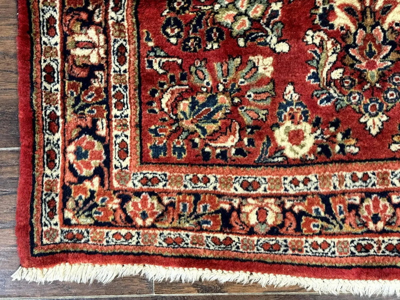 Red Persian Sarouk Rug 3 x 5.8, Antique Wool Carpet, 210 KPSI by Jewel Rugs