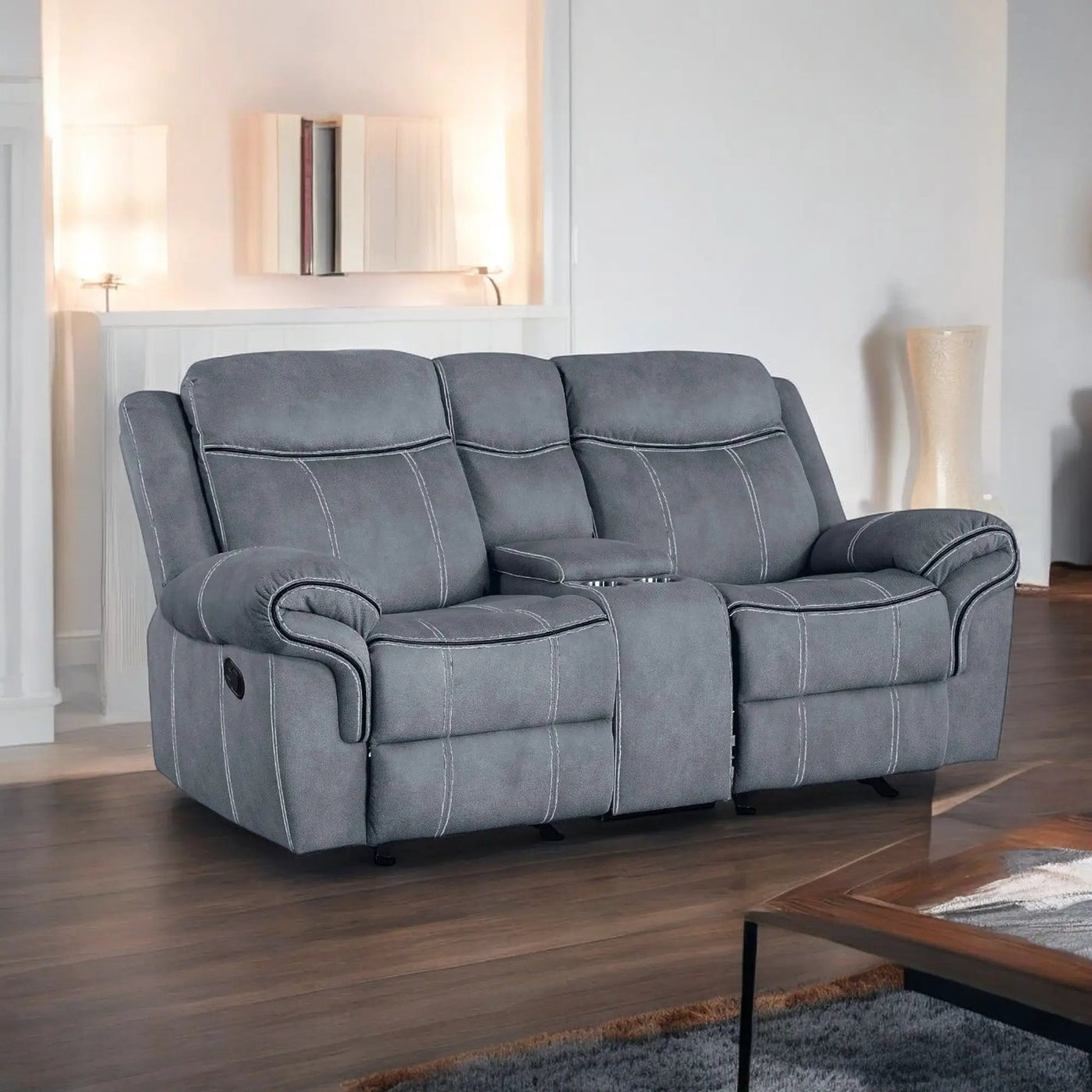 Zubaida Two Tone Recliner Loveseat with USB Port Console by HouseOfZazla
