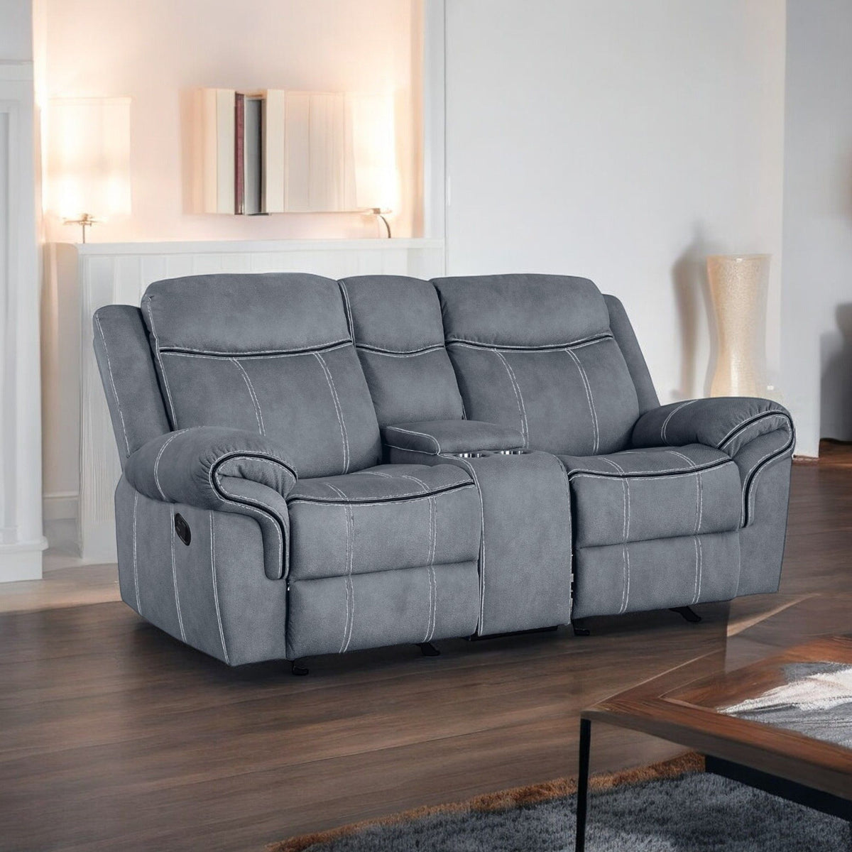 Two-Tone Reclining Loveseat with USB Console - Dark Gray or Dark Brown, photo 2 of 8