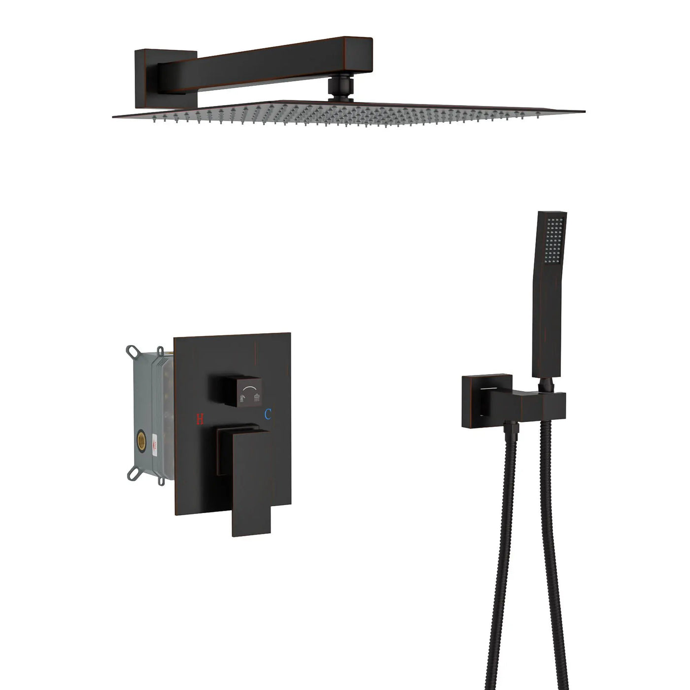 Dual Shower Head System With 12" Wall Mounted Square Rain Shower And Rough In Valve by HouseOfZazla