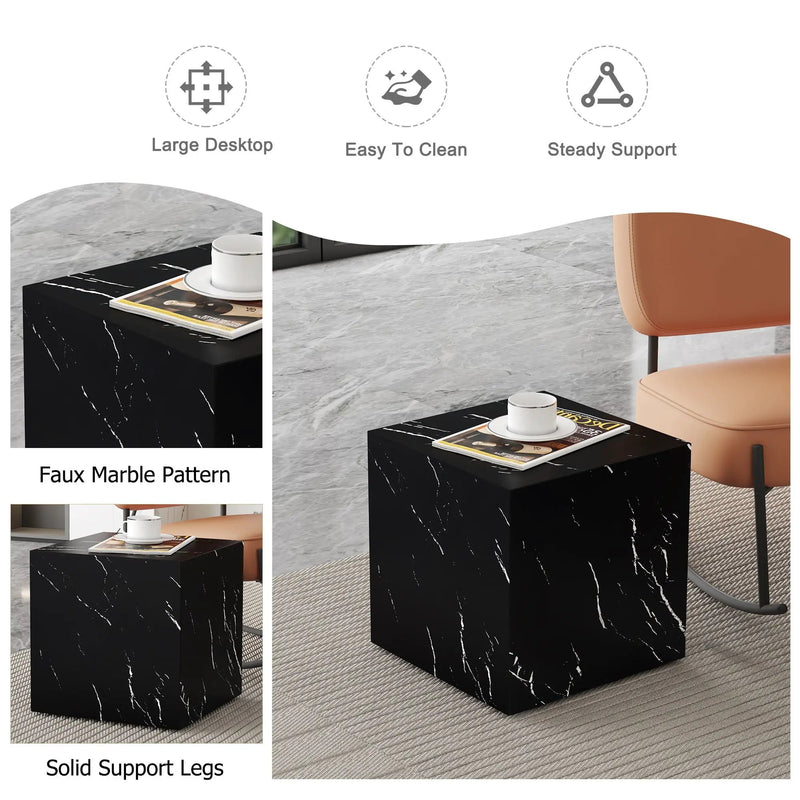 Luxurious Marble Texture Coffee Table Cube Design Elegant Living Room Accent - Black by Unique Piece Furniture