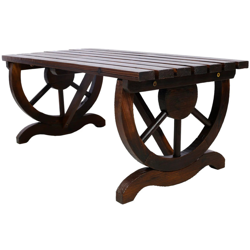 Outdoor Rustic Wooden Bench with Wagon Wheel Legs by HouseOfZazla