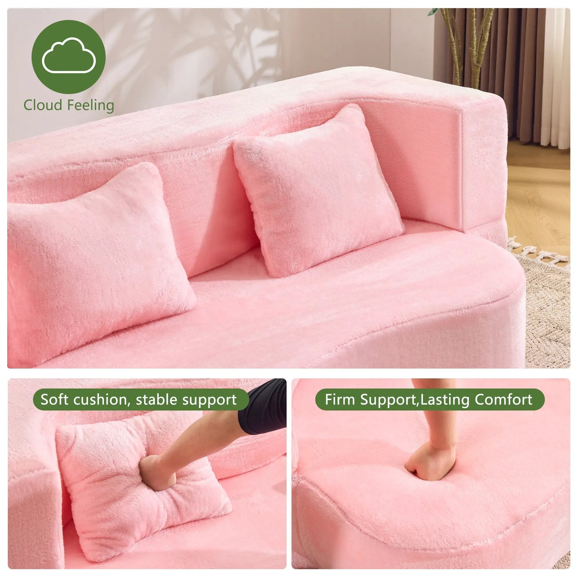 71-Inch Folding Sofa Bed in Pink Chenille with High-Density Foam by HouseOfZazla