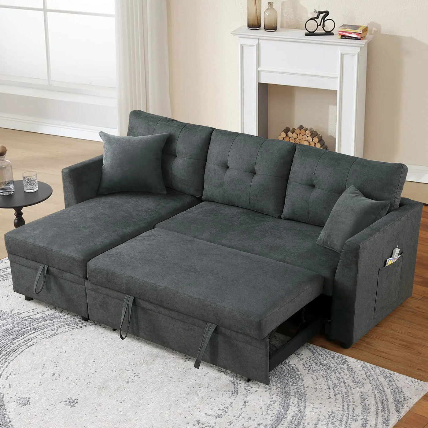 Sectional Sofa Bed L Shaped Sofa Couch Bed With USB Port, Reversible Chaise With Storage by HouseOfZazla