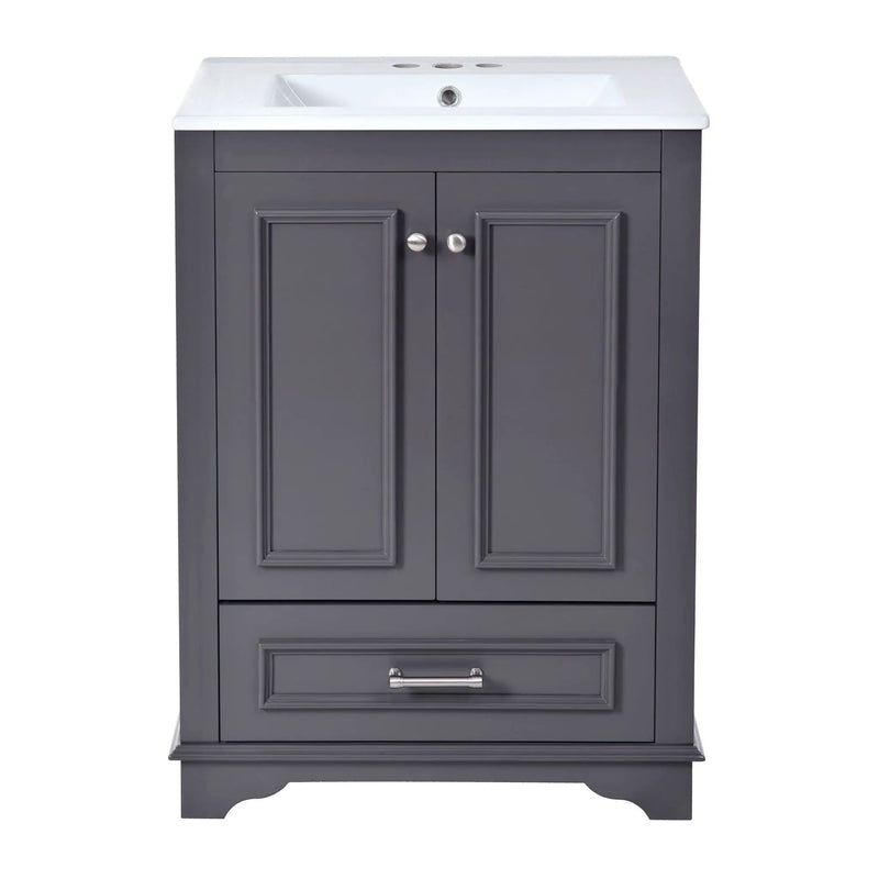 Bathroom Vanity With Ceramic Sink Combo, Modern Freestanding Storage Cabinet With Silver Handles by Unique Piece Furniture