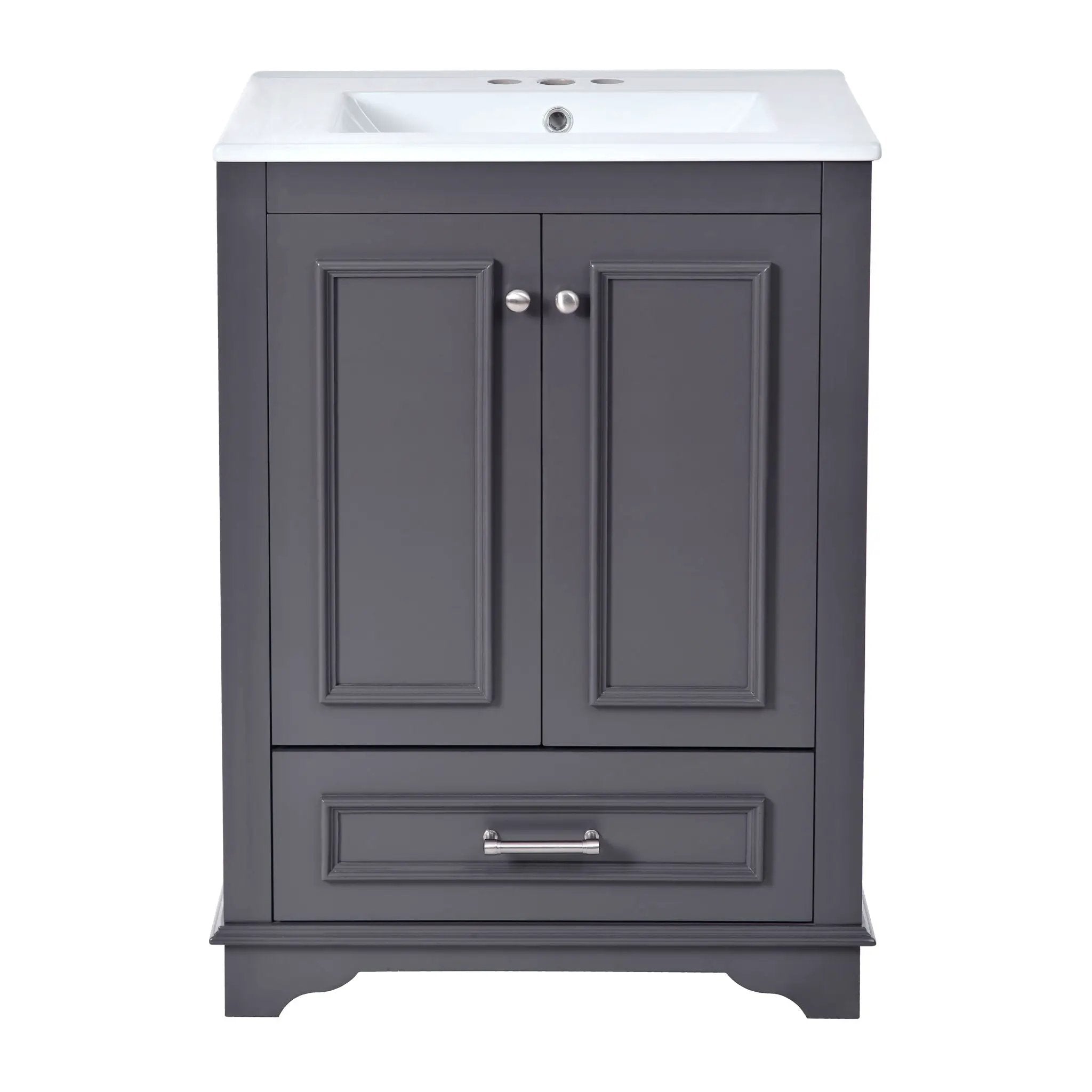 Bathroom Vanity With Ceramic Sink Combo, Modern Freestanding Storage Cabinet With Silver Handles by HouseOfZazla