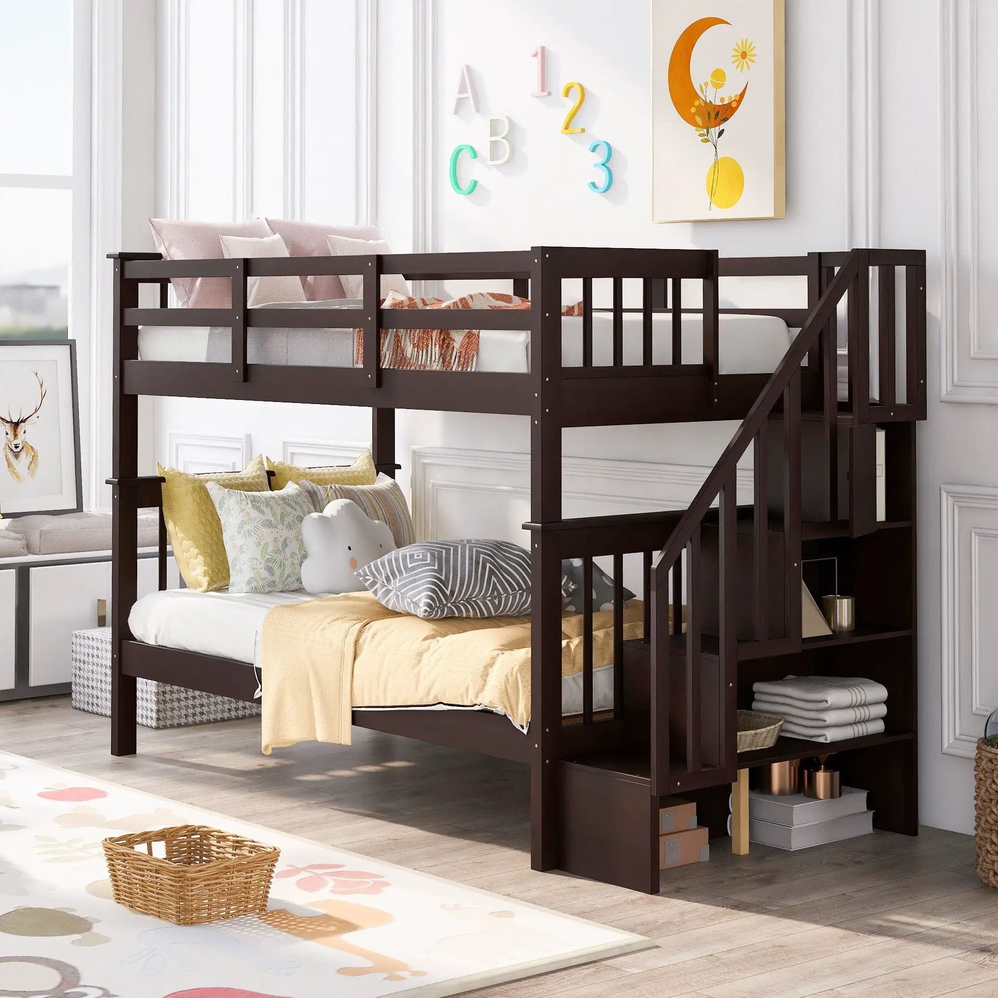 Stairway Bunk Bed With Storage And Guard Rail For Bedroom by Unique Piece Furniture
