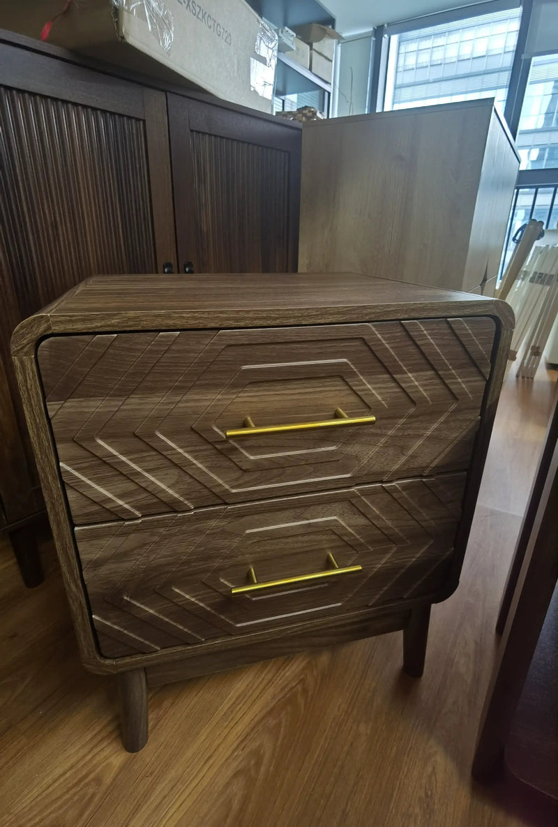 Walnut Wood Bedside Table with Double Drawers by HouseOfZazla