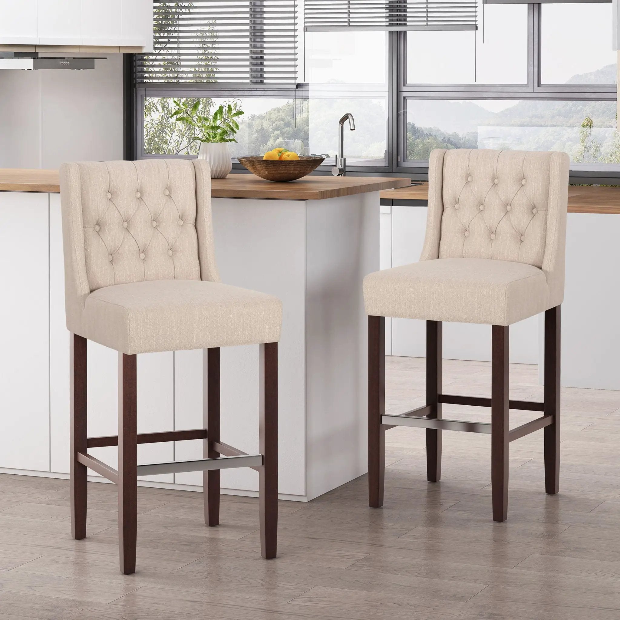 Solstara Upholstered Dining Barstool with Button Tufted and Wing Back by HouseOfZazla