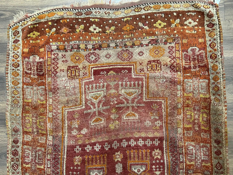Antique Turkish Melas Rug 4x7, Tribal Geometric Unique Collectible Hand Knotted Wool Oriental Carpet, Rare 1920s Rug, Burnt Orange Red by Jewel Rugs