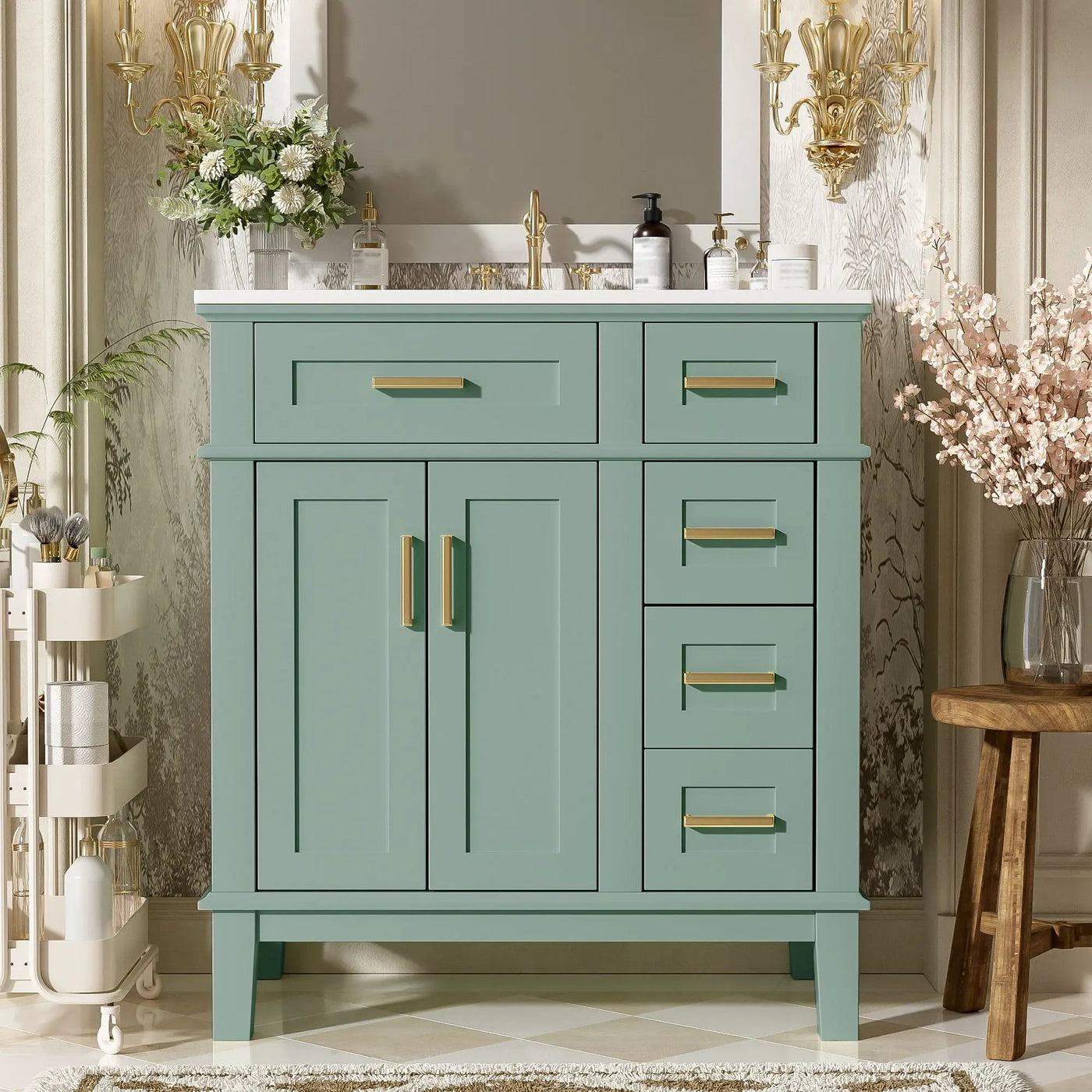 Modern Bathroom Vanity With Sink, Storage Cabinet, Soft Close Doors, Deep & Standard Drawers by HouseOfZazla