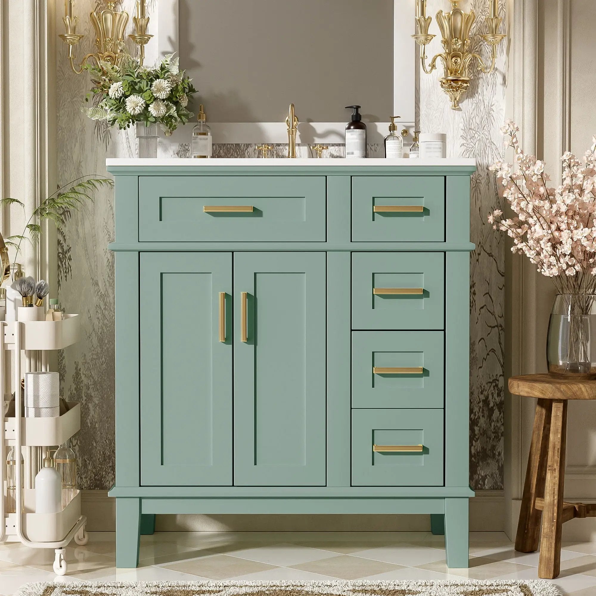 Modern Bathroom Vanity With Sink, Storage Cabinet, Soft Close Doors, Deep & Standard Drawers by Unique Piece Furniture