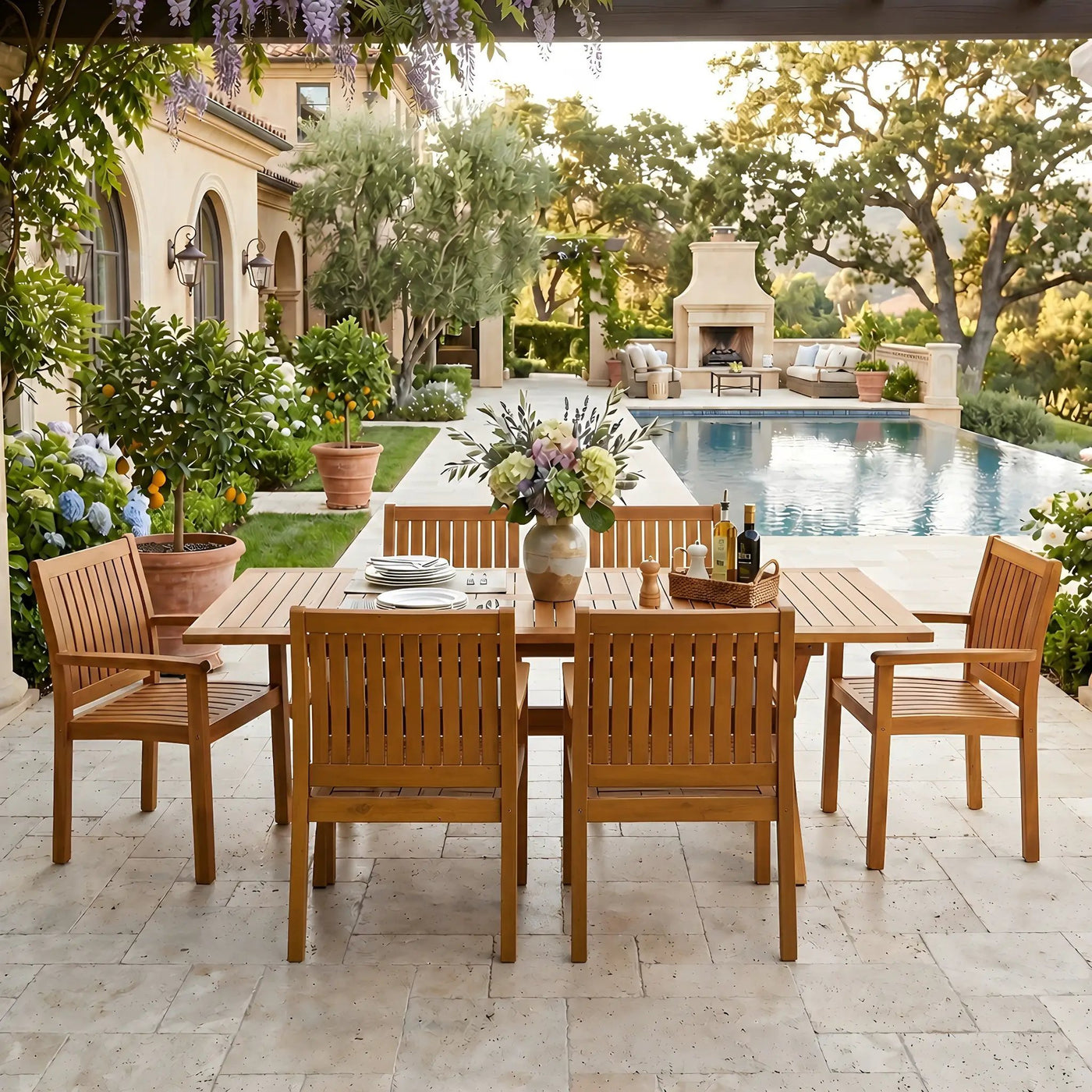7-Piece Acacia Wood Outdoor Dining Set by HouseOfZazla
