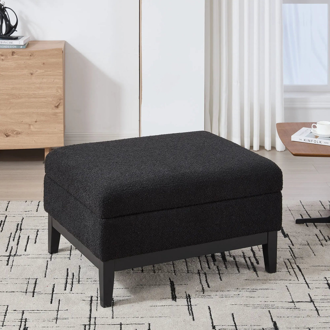 Upholstered Storage Ottoman With Reversible Lid Coffee Table With Rubberwood Legs by HouseOfZazla