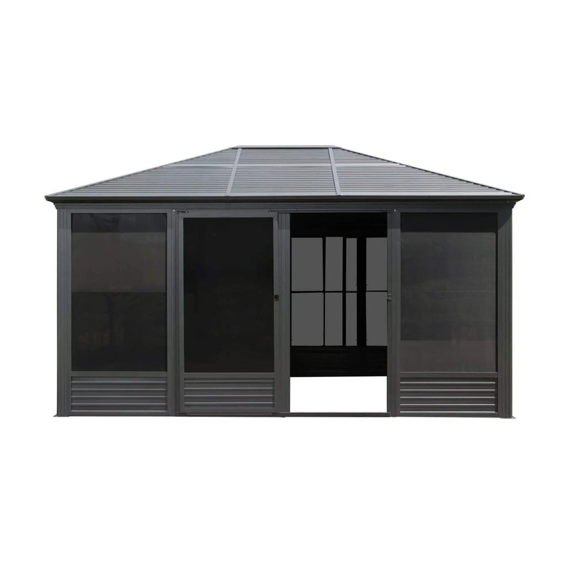 [11X14FT] Alora Meridian Premium Four Season Outdoor Aluminum Hardtop Gazebo Sunroom With Galvanized Steel Roof, Sliding Doors And Movable PVC Screen Walls (SAK88776) by SAKSBY WHOLESALE