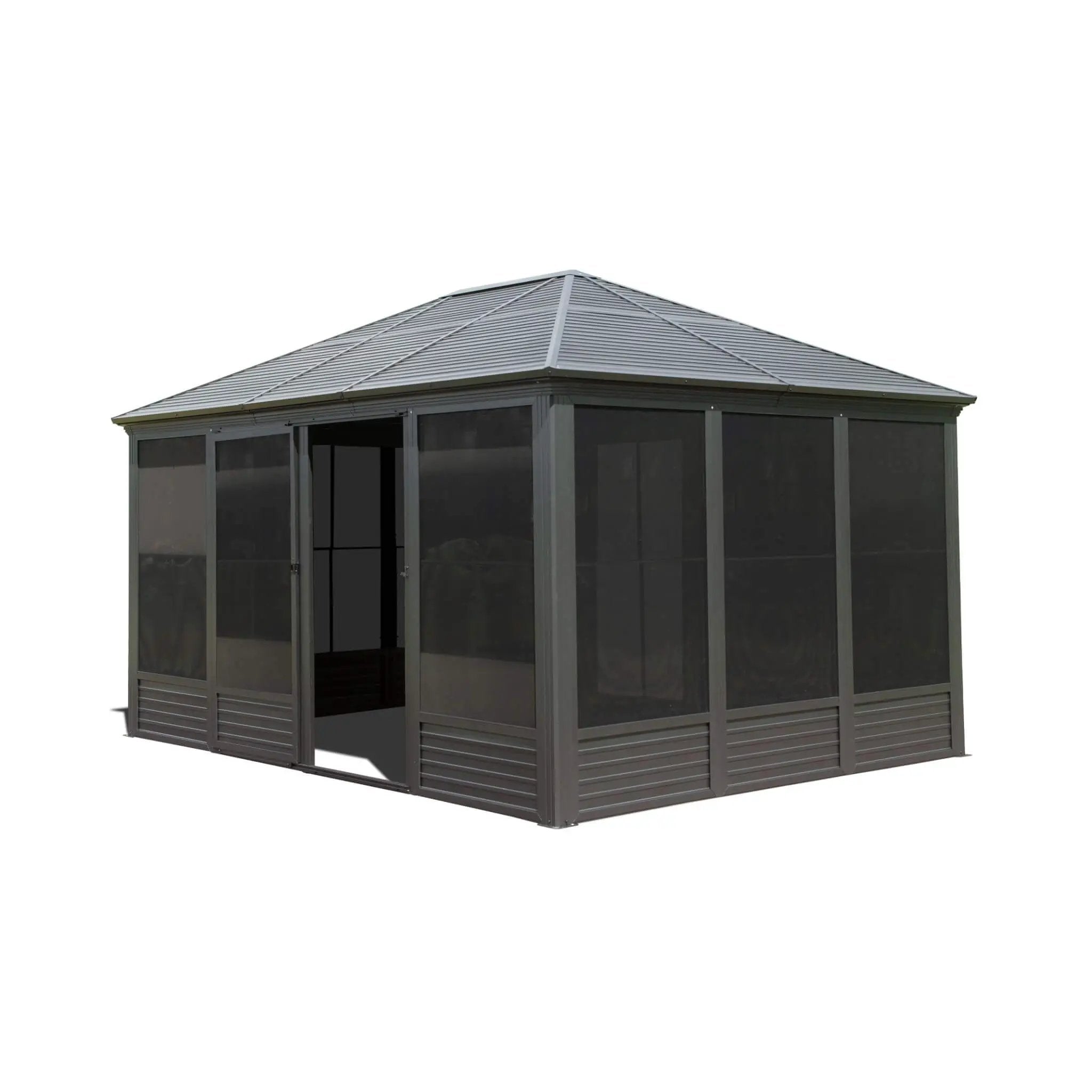[11X14FT] Alora Meridian Premium Four Season Outdoor Aluminum Hardtop Gazebo Sunroom With Galvanized Steel Roof, Sliding Doors And Movable PVC Screen Walls (SAK88776) by SAKSBY WHOLESALE