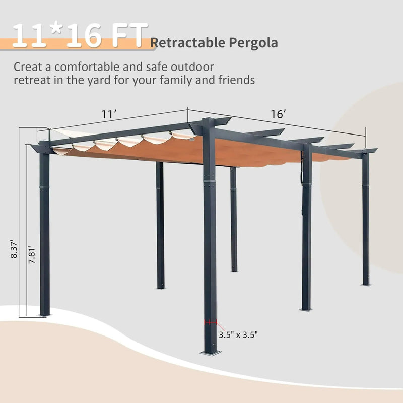 [11X16FT] Alora Heavy-Duty Outdoor Retractable Aluminum Pergola With Weather-Resistant Canopy (SAK91853) by SAKSBY WHOLESALE