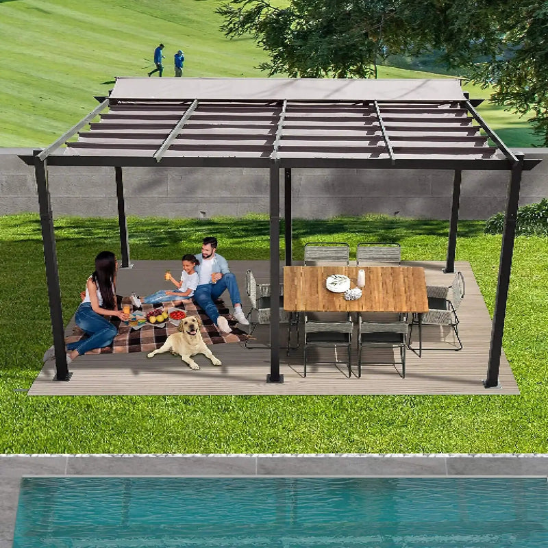 [11X16FT] Alora Outdoor Retractable Backyard Aluminum Metal Pergola With Roof (SAK16804) by SAKSBY WHOLESALE