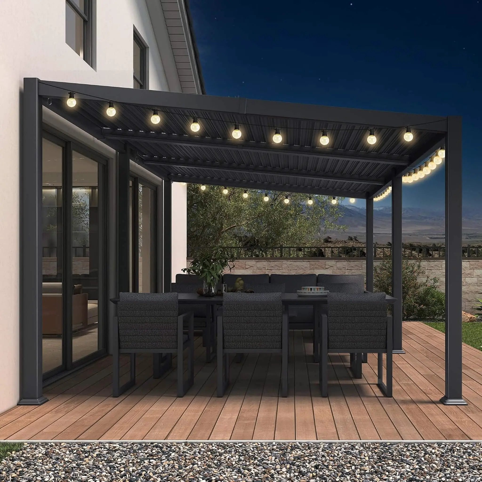 [11X18FT] Modern Louvered Aluminum Pergola With Sloped Roof (SAK29326) by SAKSBY WHOLESALE