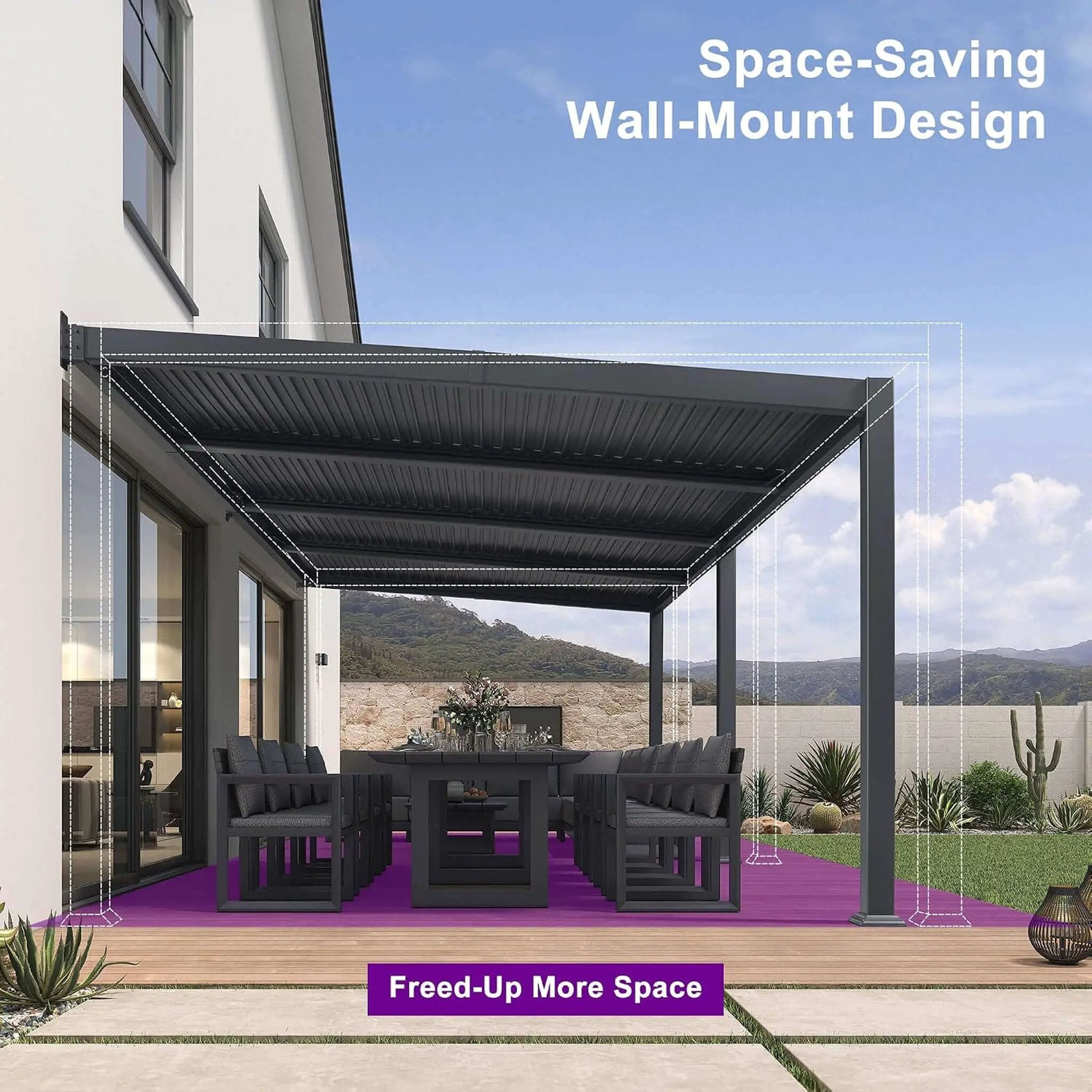 [11X18FT] Modern Wall-Mounted Louvered Pergola With Aluminum Frame (SAK69081) by SAKSBY WHOLESALE