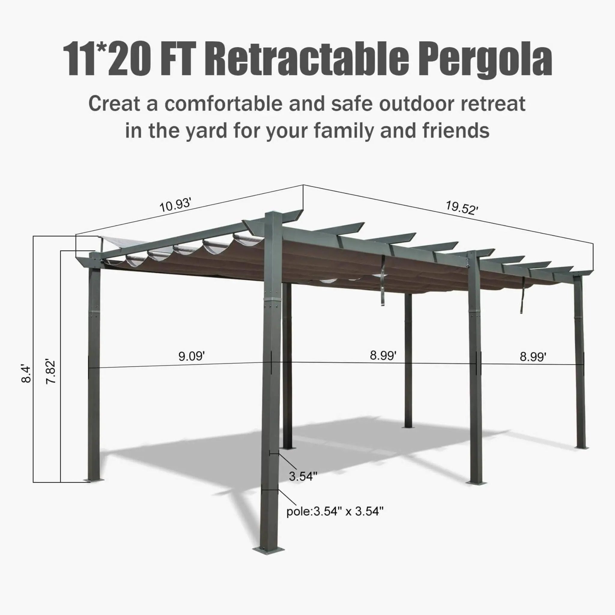[11X20FT] Alora Premium Outdoor Retractable Aluminum Pergola With Weather-Resistant Canopy (SAK54612) by SAKSBY WHOLESALE