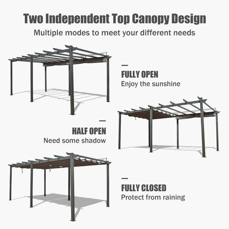 [11X20FT] Alora Premium Outdoor Retractable Aluminum Pergola With Weather-Resistant Canopy (SAK54612) by SAKSBY WHOLESALE