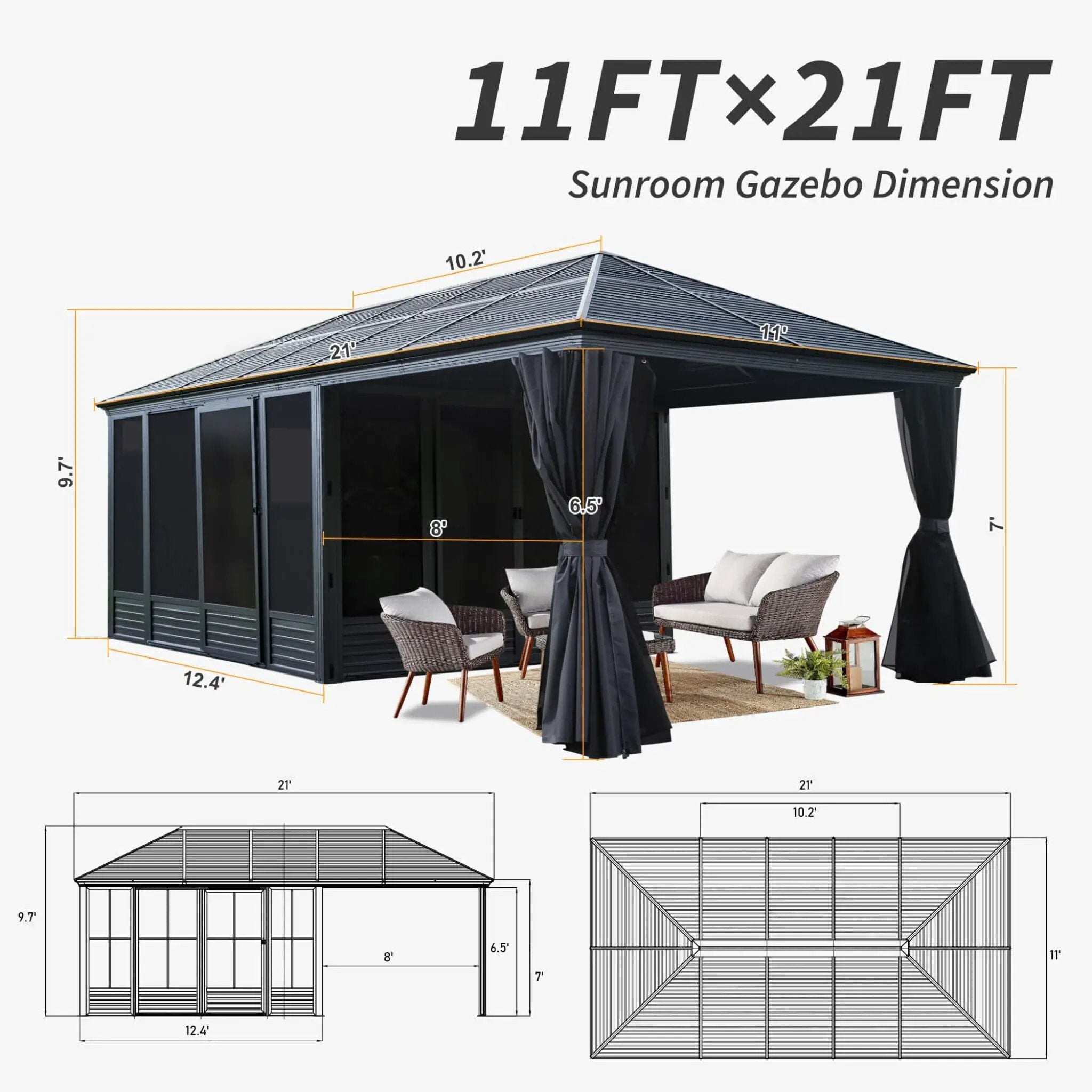 [11X21FT] Alora Outdoor All-Season Solarium Sunroom Gazebo With Galvanized Steel Roof (SAK42018) by SAKSBY WHOLESALE