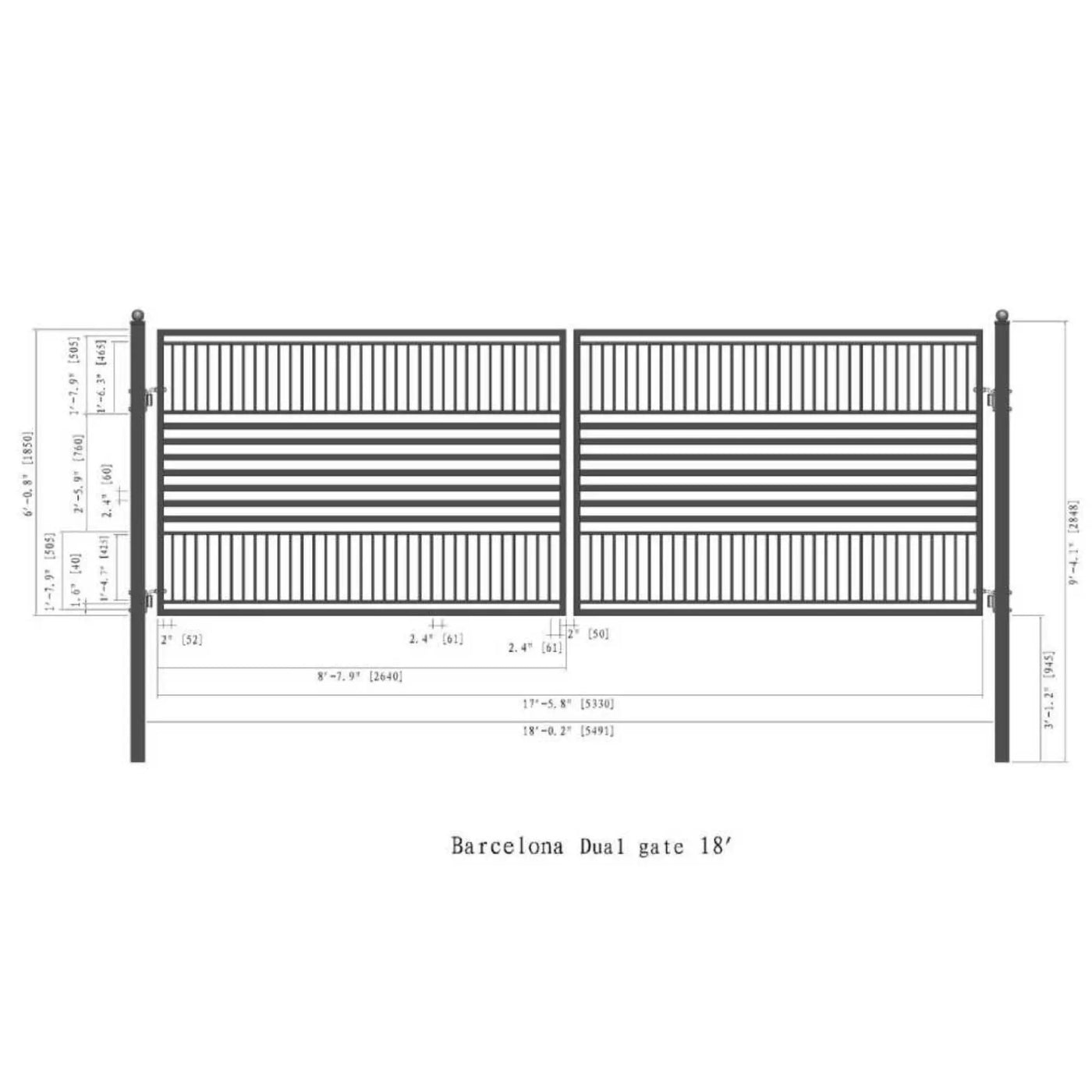 [12-18FT] Heavy-Duty Barcelona-Style Powder-Coated Steel Galvanized Dual Swing Driveway Gate (SAK25978) by SAKSBY WHOLESALE