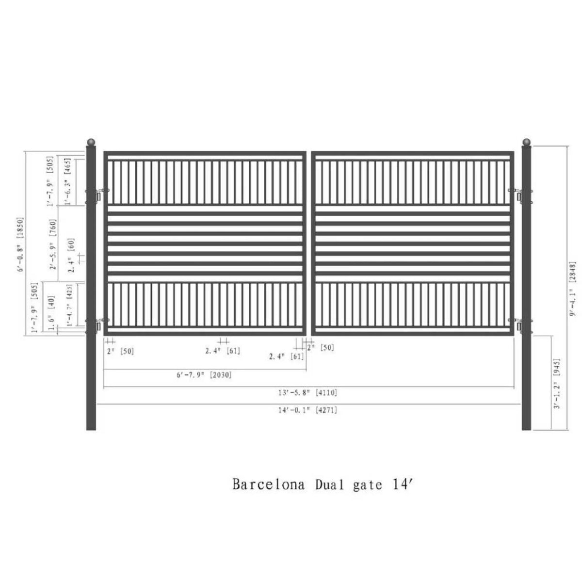 [12-18FT] Heavy-Duty Barcelona-Style Powder-Coated Steel Galvanized Dual Swing Driveway Gate (SAK25978) by SAKSBY WHOLESALE