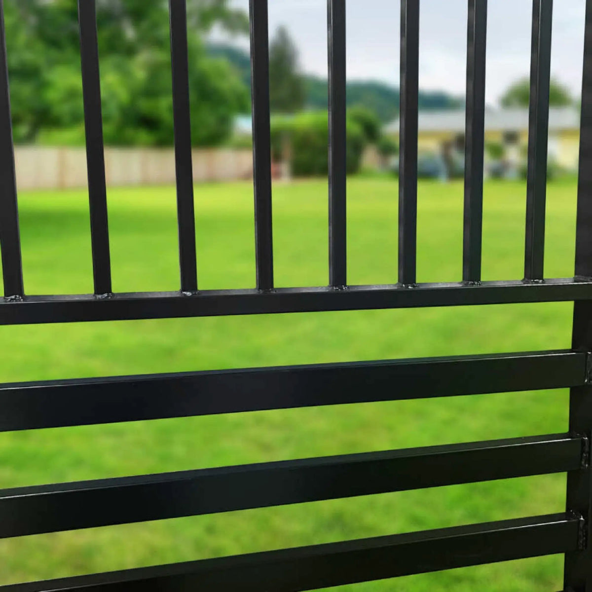 [12-18FT] Heavy-Duty Barcelona-Style Powder-Coated Steel Galvanized Dual Swing Driveway Gate (SAK25978) by SAKSBY WHOLESALE