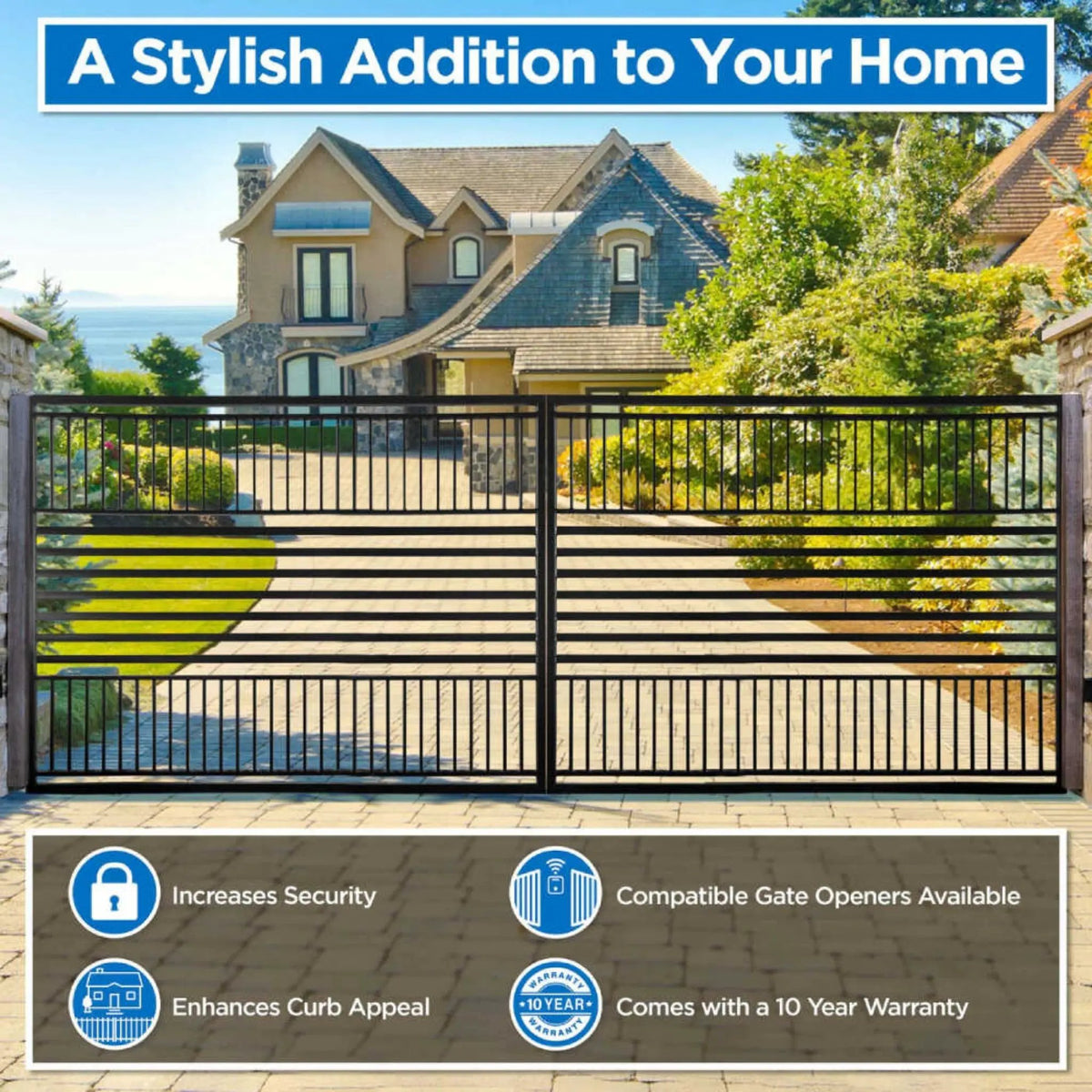 [12-18FT] Heavy-Duty Barcelona-Style Powder-Coated Steel Galvanized Dual Swing Driveway Gate (SAK25978) by SAKSBY WHOLESALE